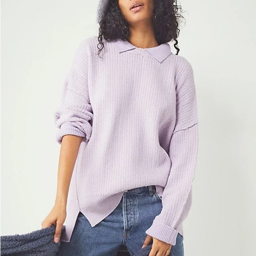 Free People Pony Up Pullover Oversized Polo Collar Sweater